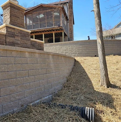Stepped reinforced retaining wall - completed hardscape project in St. Louis