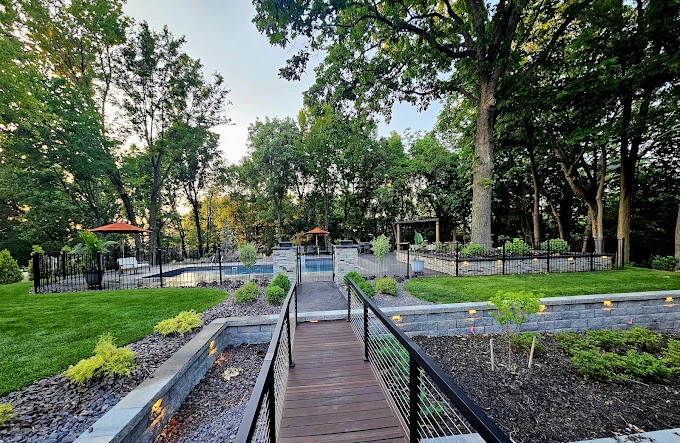 Pool area with terraced walls - completed hardscape project in St. Louis