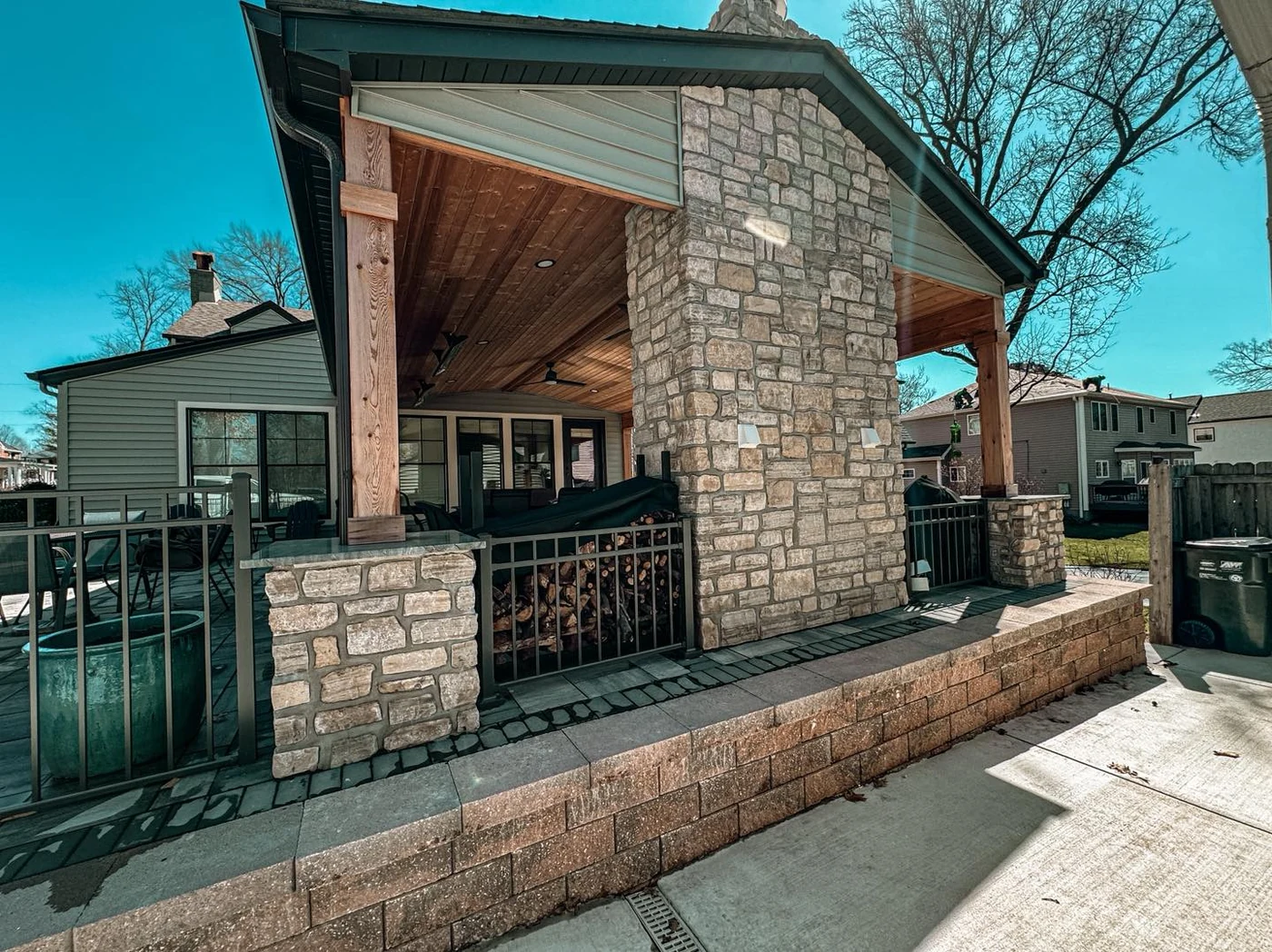 Covered outdoor living room - completed hardscape project in St. Louis