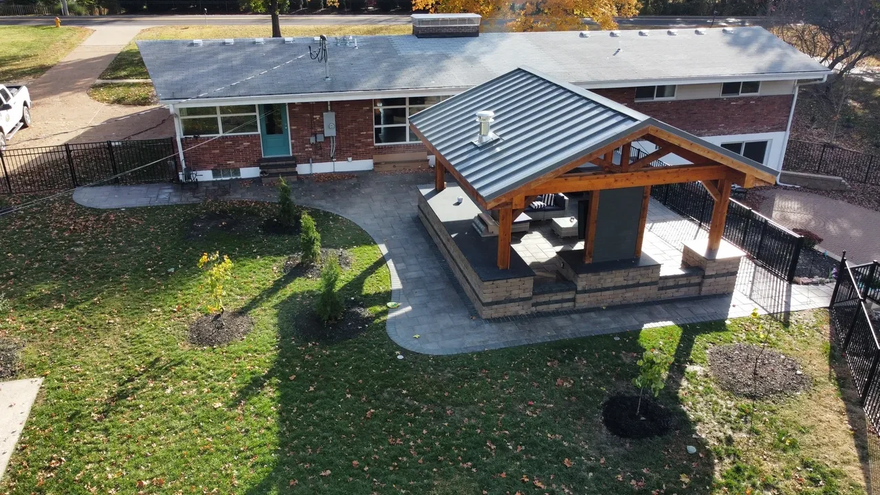 Covered pavilion with patio - completed hardscape project in St. Louis